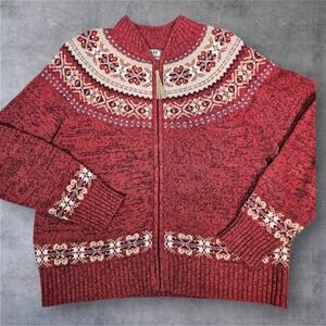 Vintage Y2K TIARA INTERNATIONAL Women's Fair Isle Zip Up Cardigan Sweater XL F4